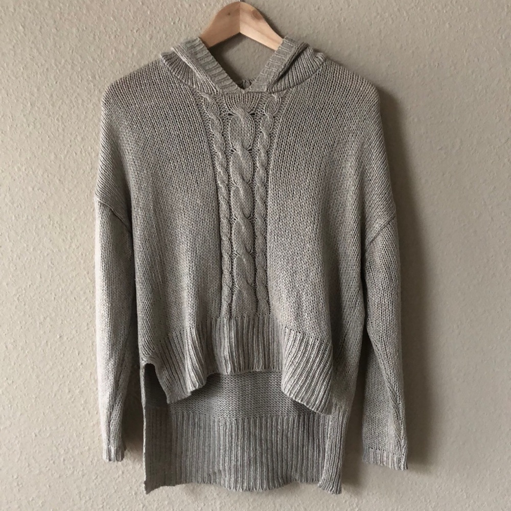 RD Style Hooded Cable Knit High-Low Sweater Size M